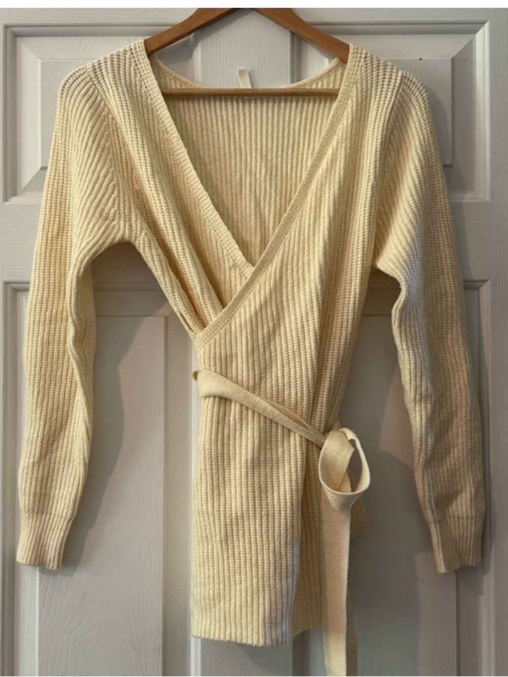 Pinkblush Cream Ribbed Wrap Cardigan with Tie Belt maternity